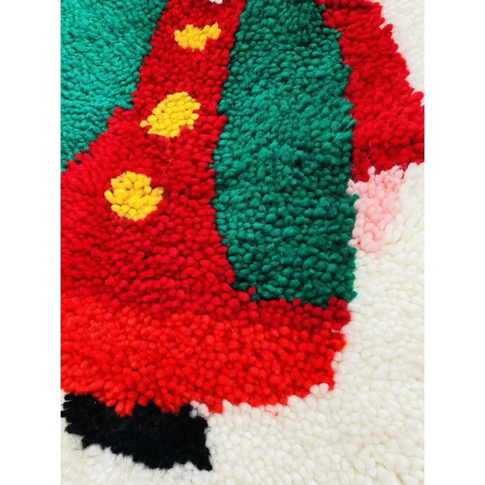 Vintage Christmas Latch Hook Rug Santa Joy Fluffy Beard Large Retro Completed